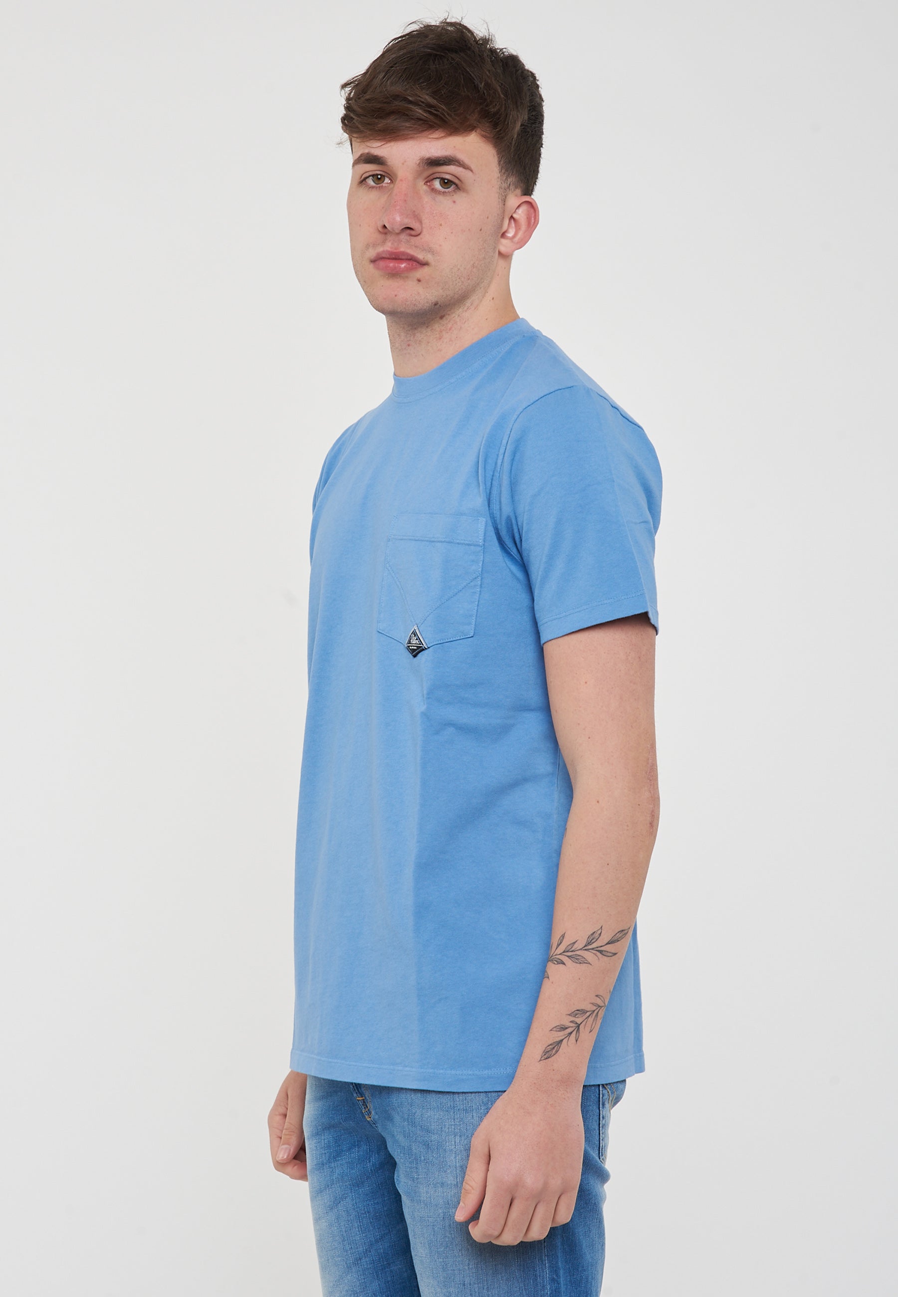 T-shirt Pocket In Jersey Linen Blue 