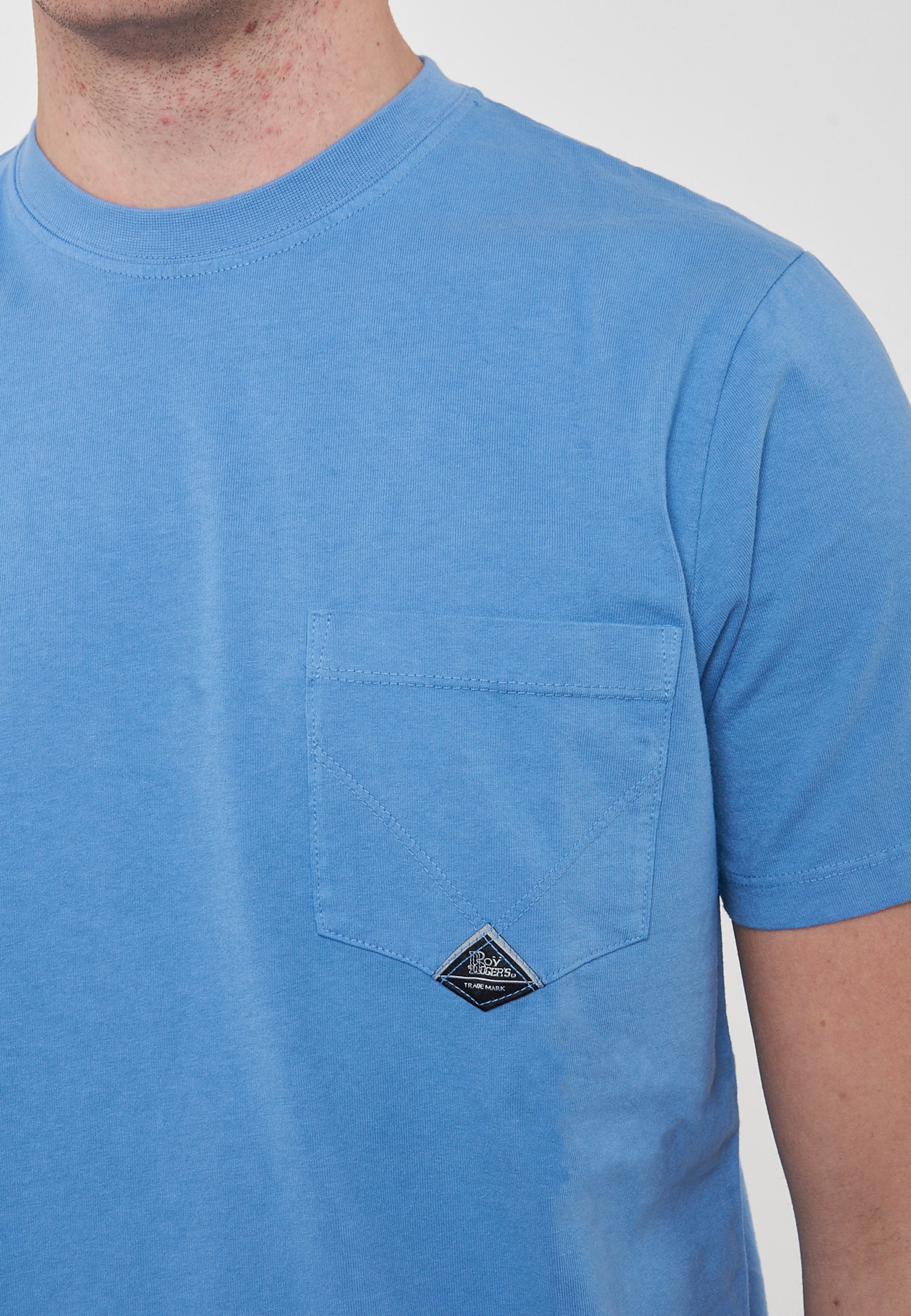 T-shirt Pocket In Jersey Linen Blue 