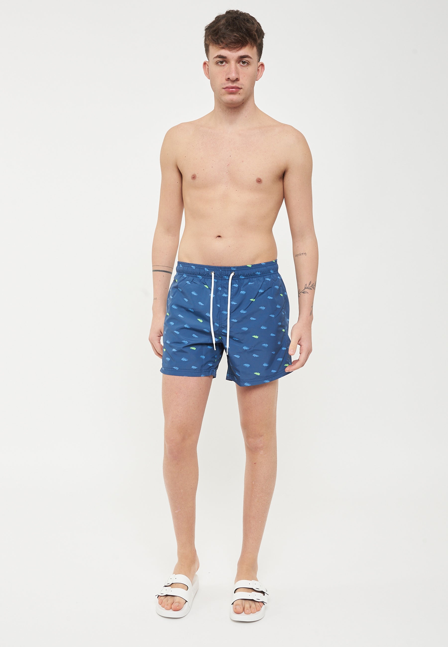 Costume Da Bagno Corto Vita Elasticata Stampa Monogram In Poly Riciclato Navy 