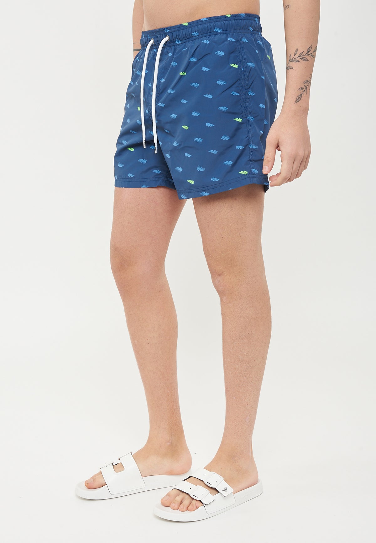 Costume Da Bagno Corto Vita Elasticata Stampa Monogram In Poly Riciclato Navy 