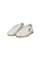 Sneaker week star in pelle bianca con dettagli glitterr oro borchiette ed effetto used 