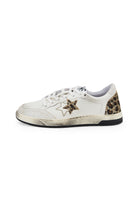 Sneaker week star in pelle bianca con dettagli glitterr leopardati  ed effetto used 