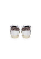 Sneaker prime star in pelle bianca con dettagli in pelle con dettagli in crosta leopardata ed effeto used 