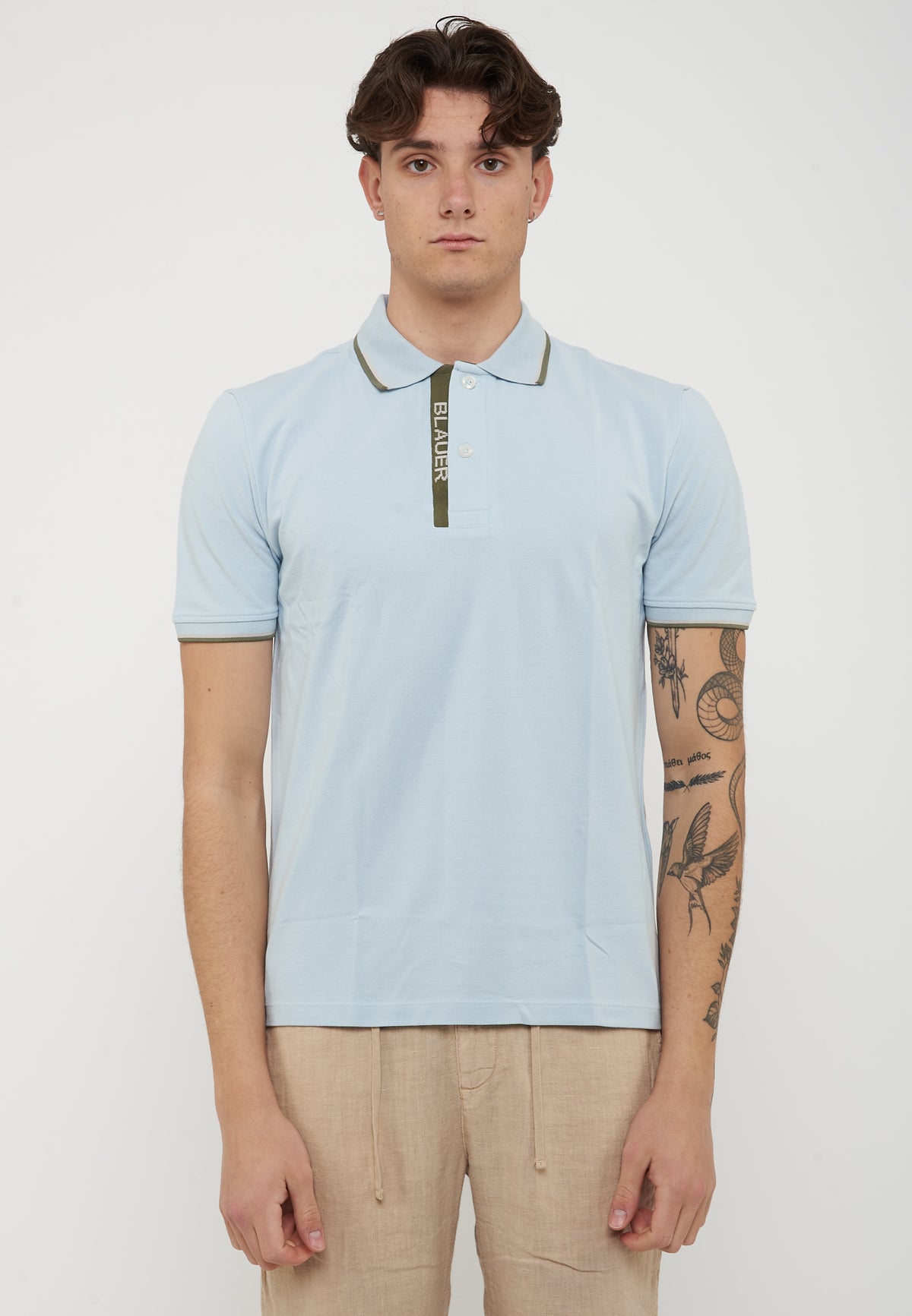 Polo Doppia Riga Logata Parkson Light Blue 