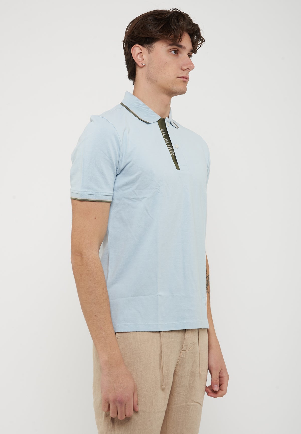 Polo Doppia Riga Logata Parkson Light Blue 