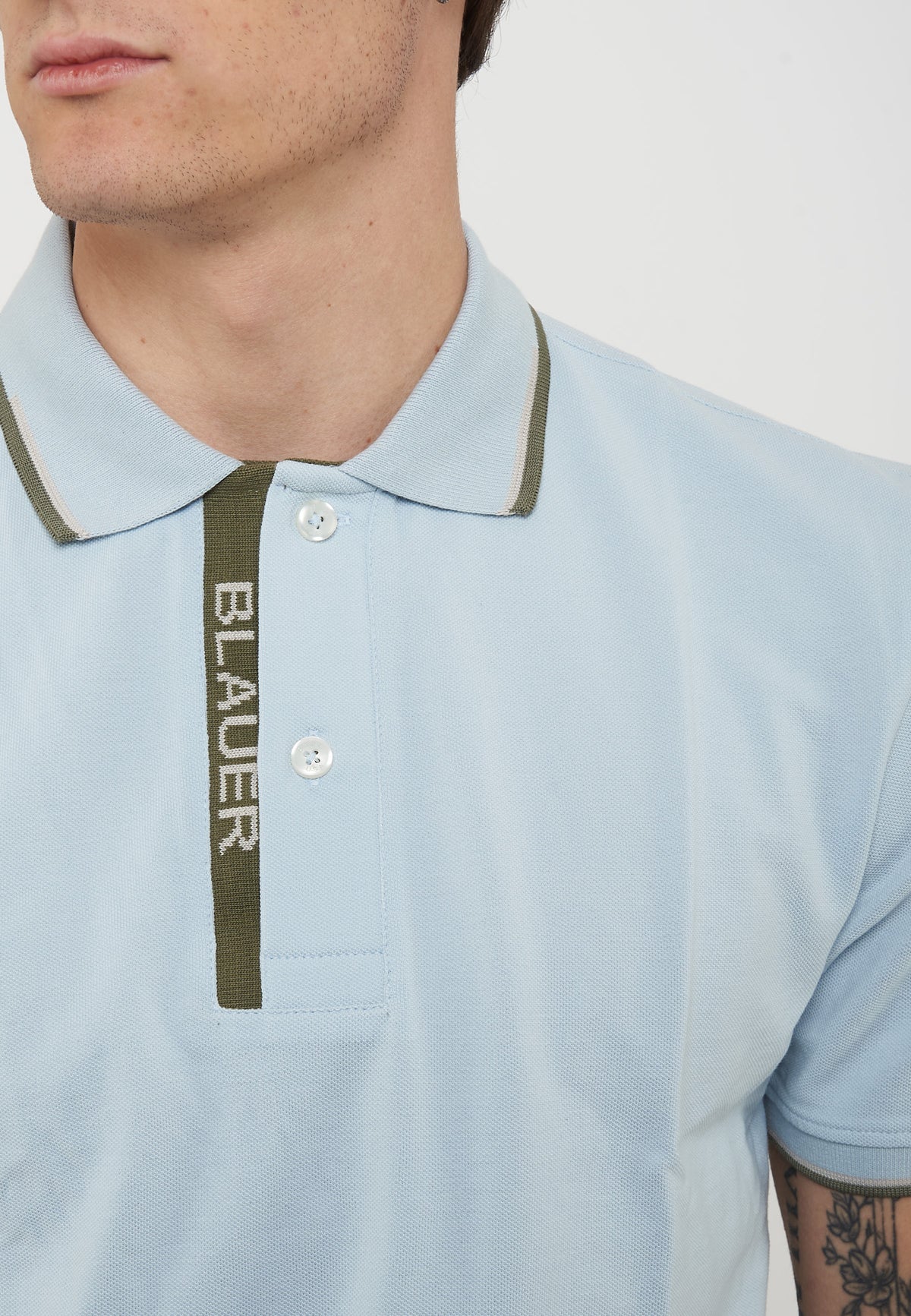 Polo Doppia Riga Logata Parkson Light Blue 