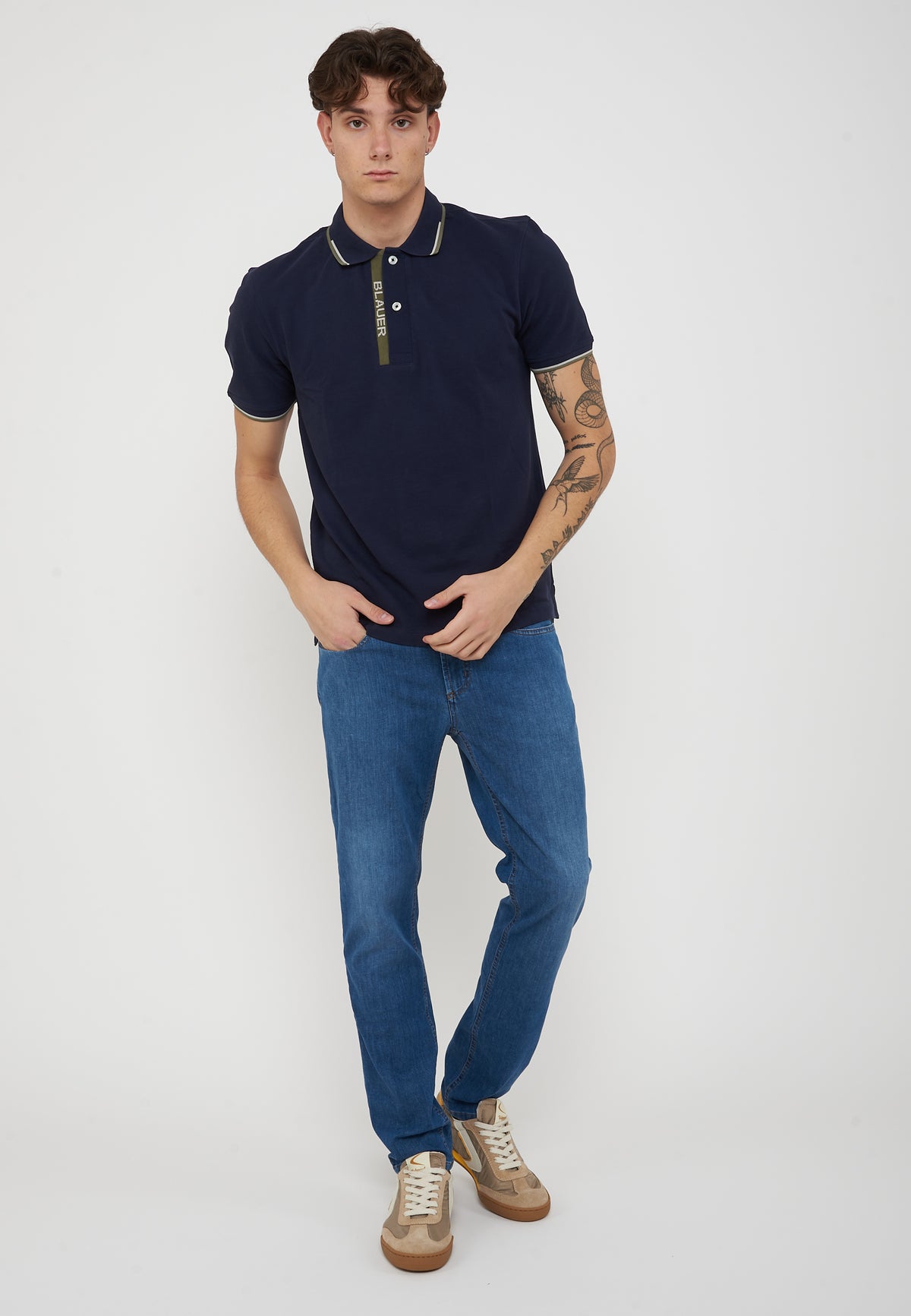 Polo Doppia Riga Logata Parkson Blue 