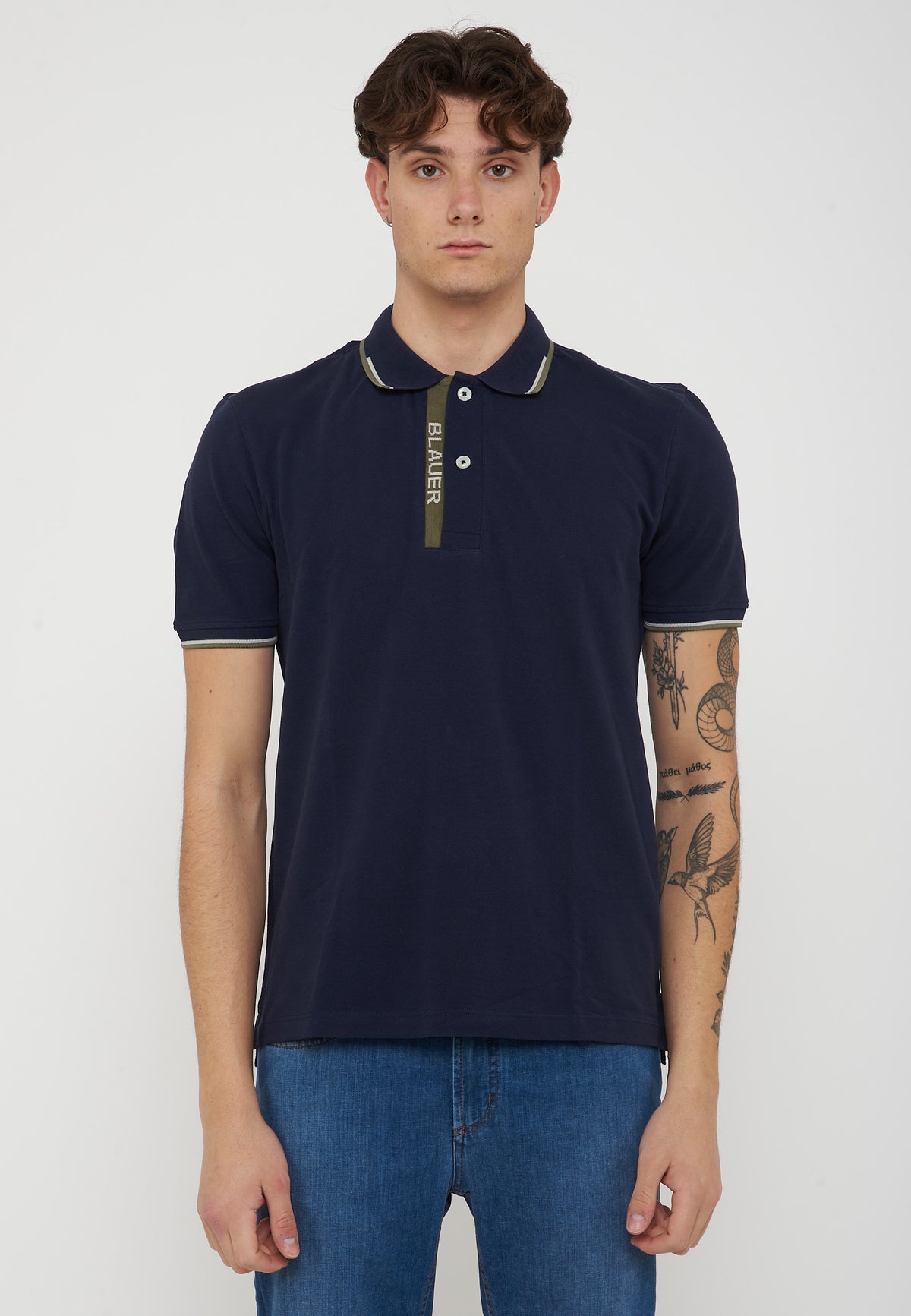 Polo Doppia Riga Logata Parkson Blue 
