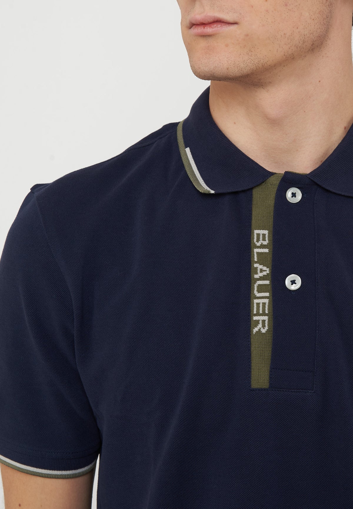 Polo Doppia Riga Logata Parkson Blue 