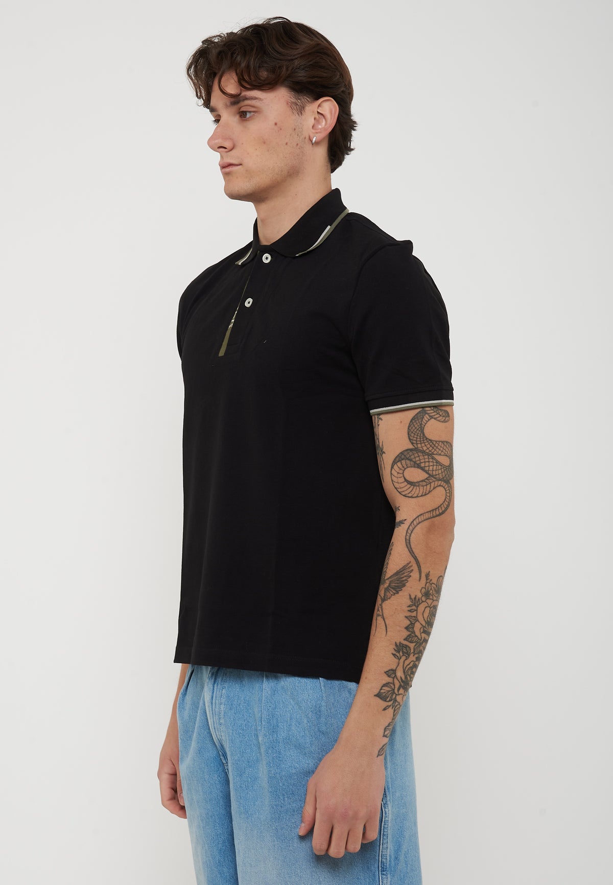 Polo Doppia Riga Logata Parkson Nero 
