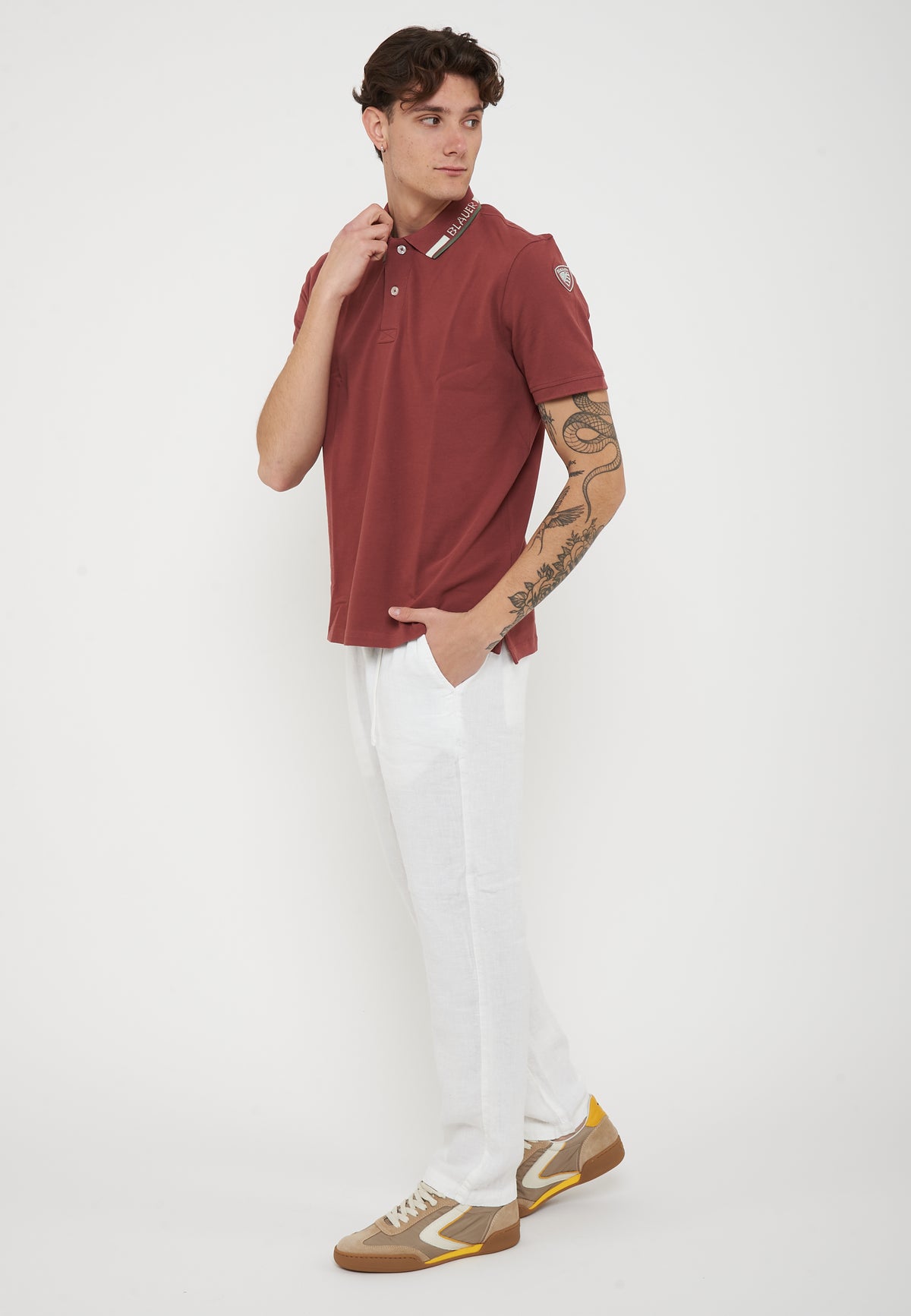Polo Shirt with Embroidered Ransom Collar English Brick