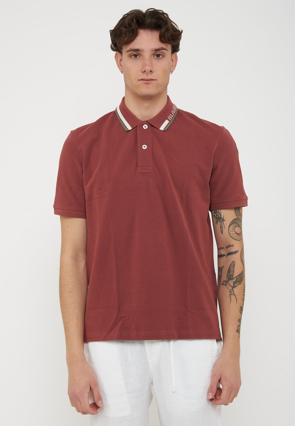 Polo Shirt with Embroidered Ransom Collar English Brick