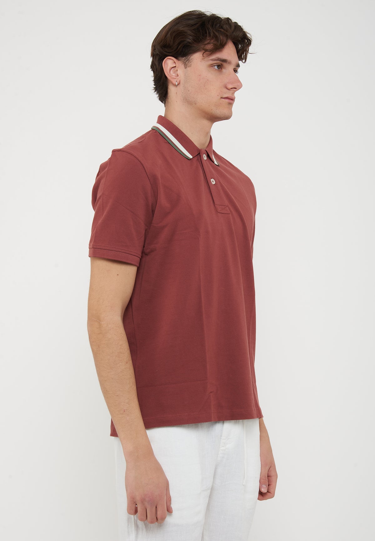 Polo Shirt with Embroidered Ransom Collar English Brick