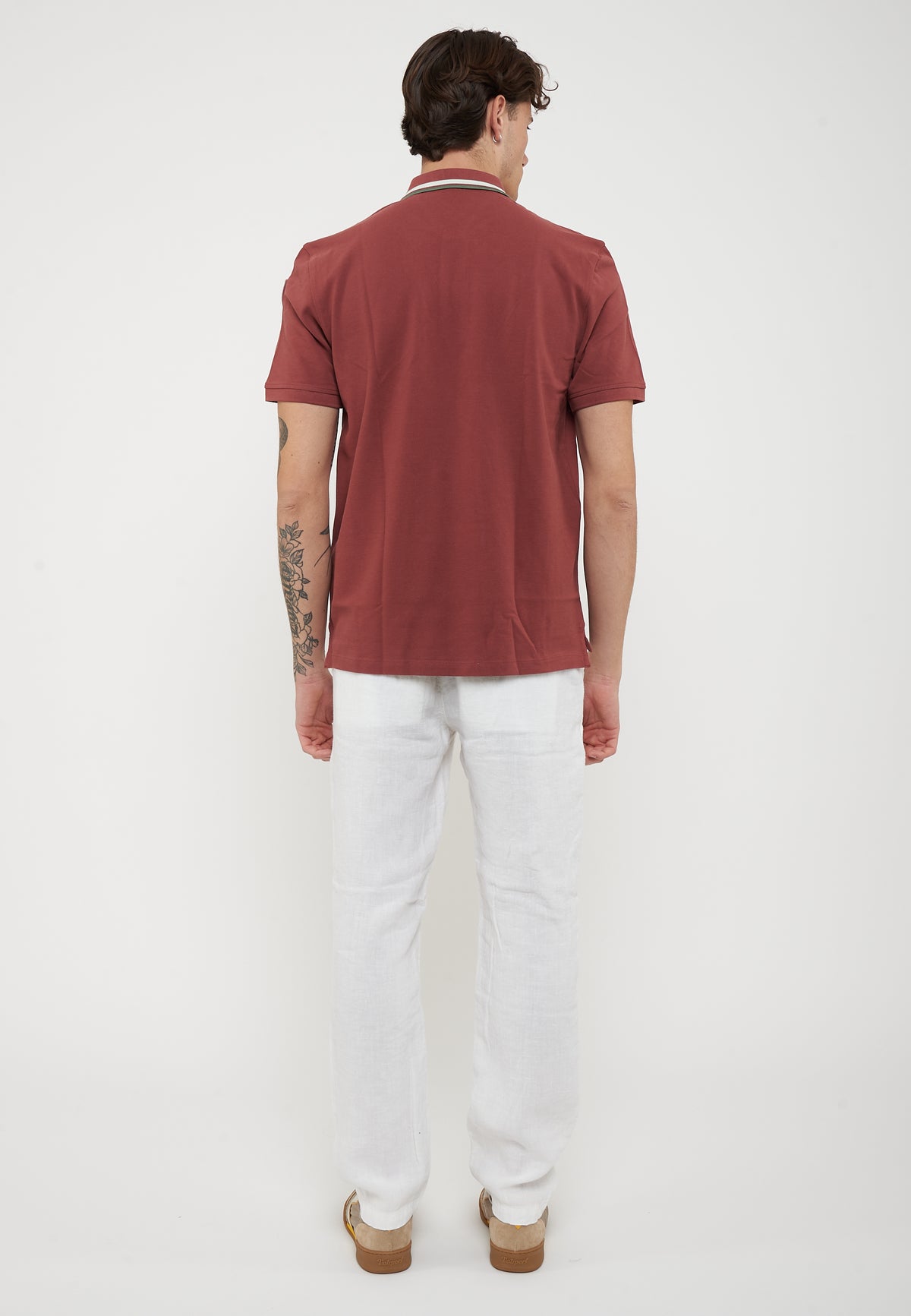 Polo Shirt with Embroidered Ransom Collar English Brick