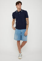 Polo Shirt with Embroidered Ransom Collar Blue