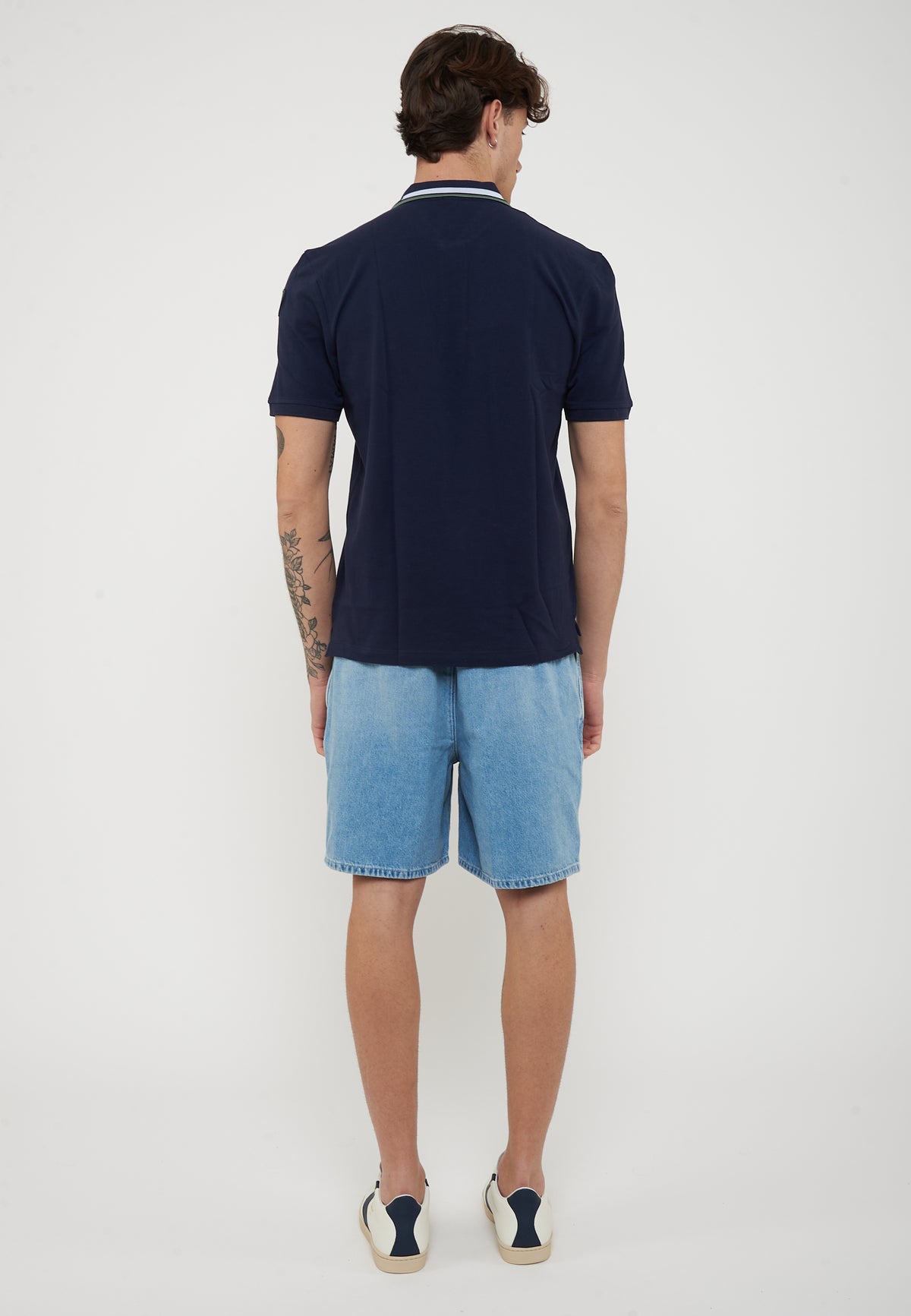 Polo Shirt with Embroidered Ransom Collar Blue