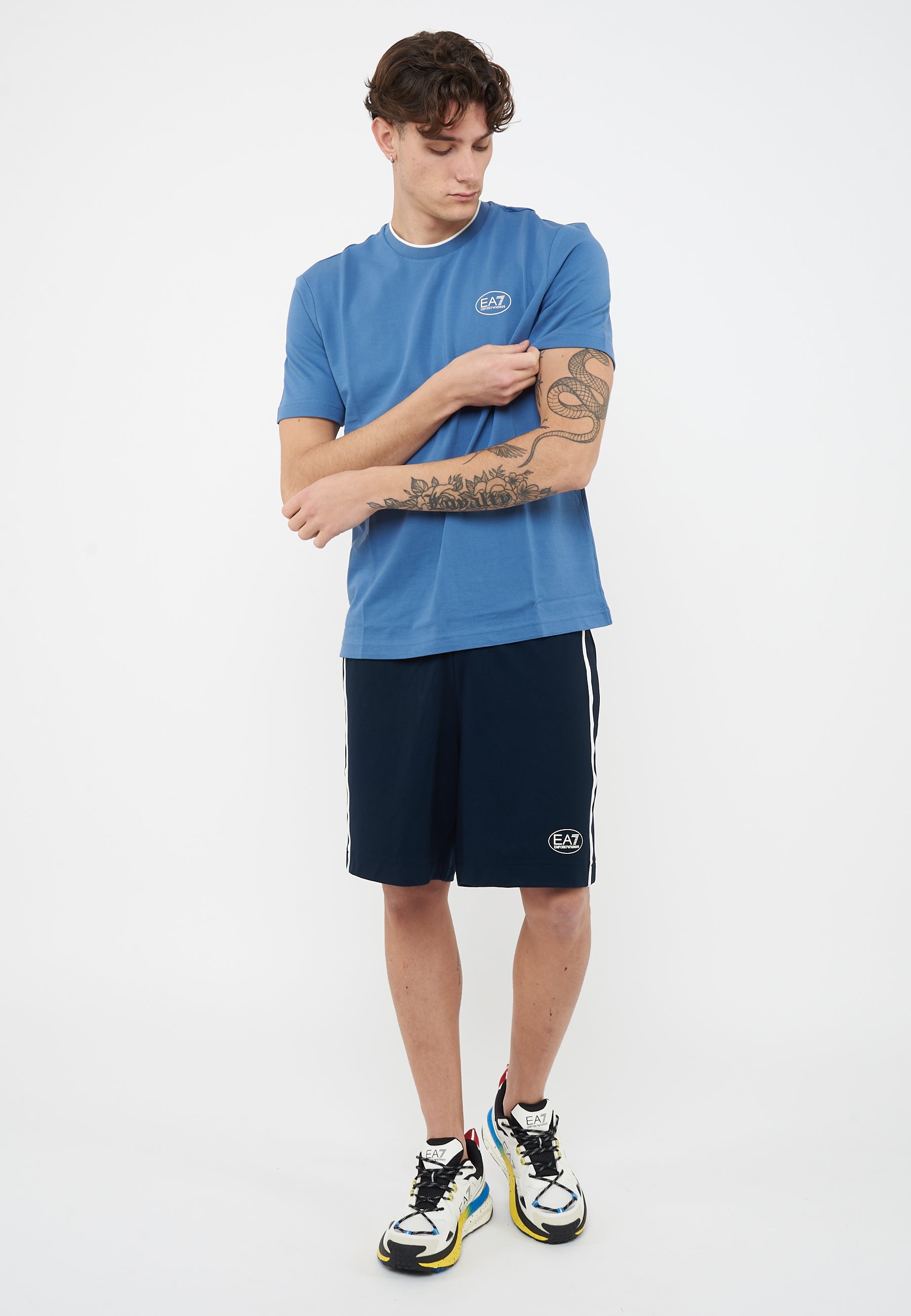 T-Shirt Tennis Club in piquet di cotone stretch Blue Horizone 