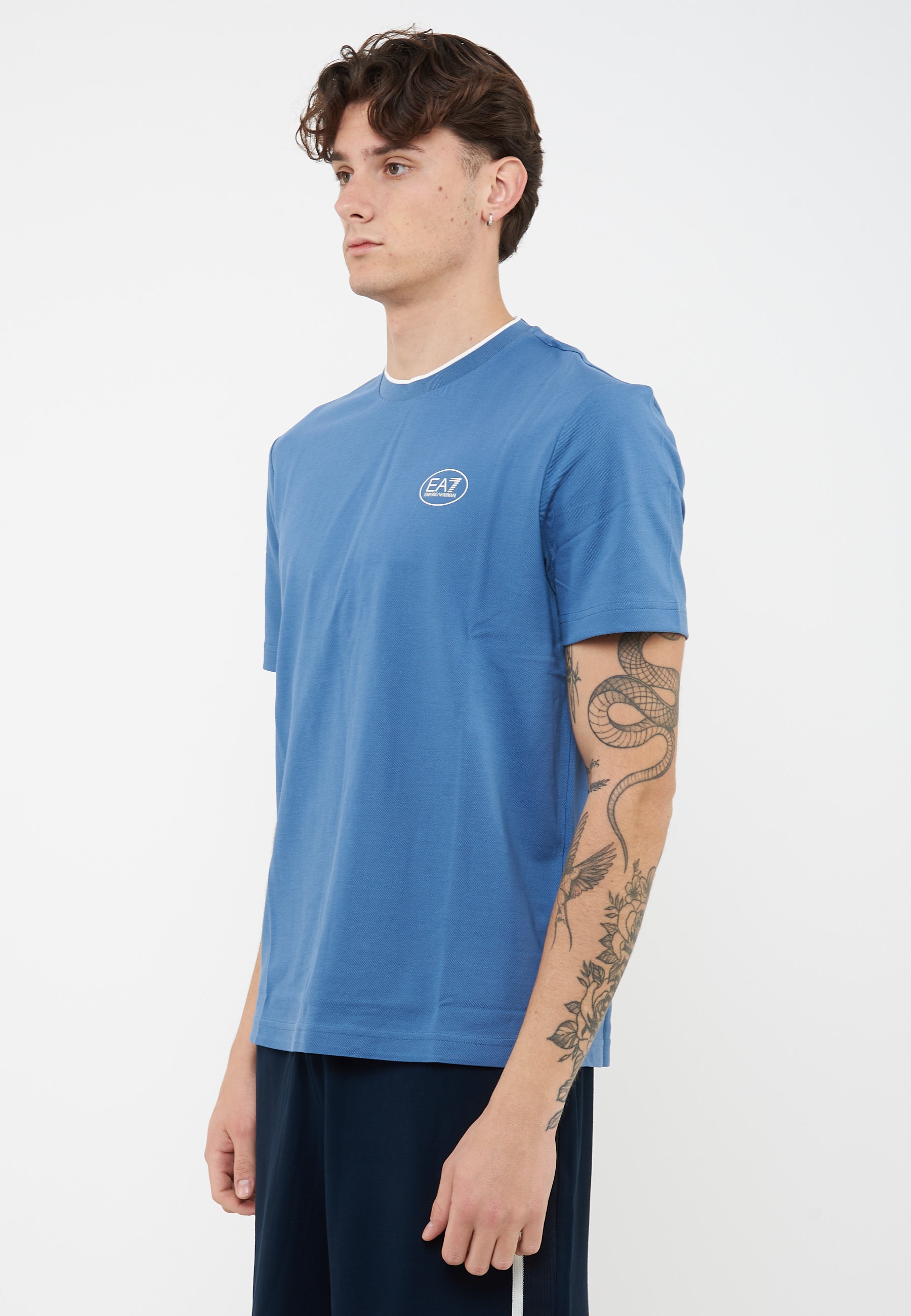 T-Shirt Tennis Club in piquet di cotone stretch Blue Horizone 