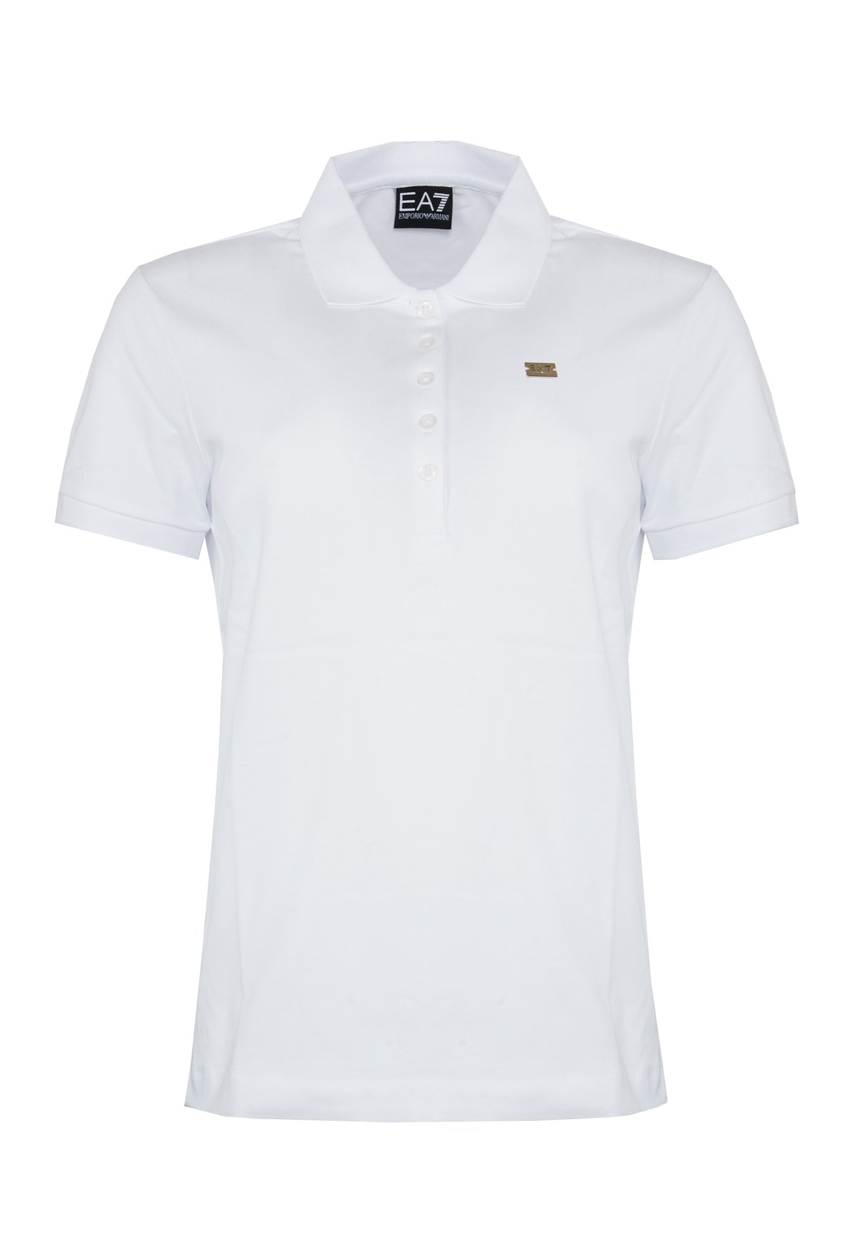 Polo jersey di cotone stretch con logo in metallo Core Lady White 