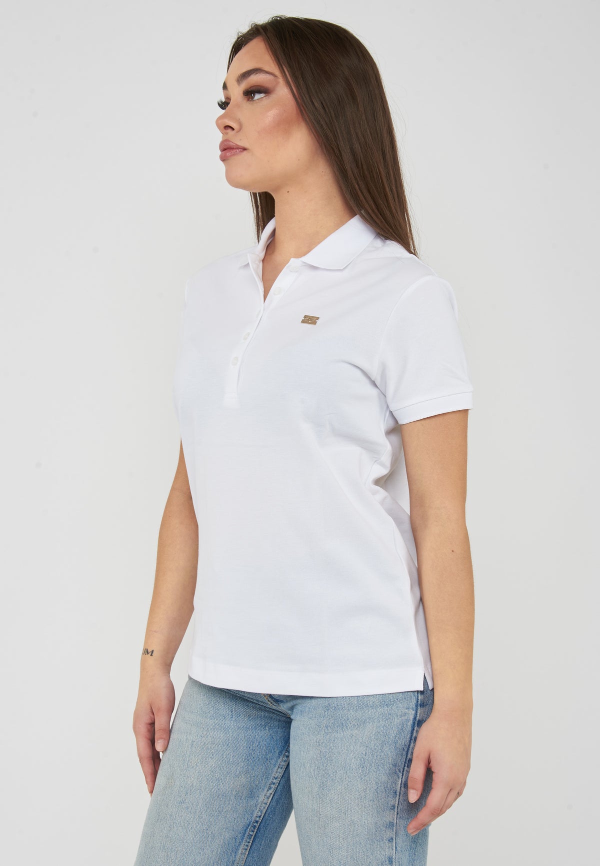 Polo jersey di cotone stretch con logo in metallo Core Lady White 