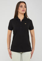 Polo jersey di cotone stretch con logo in metallo Core Lady Black 