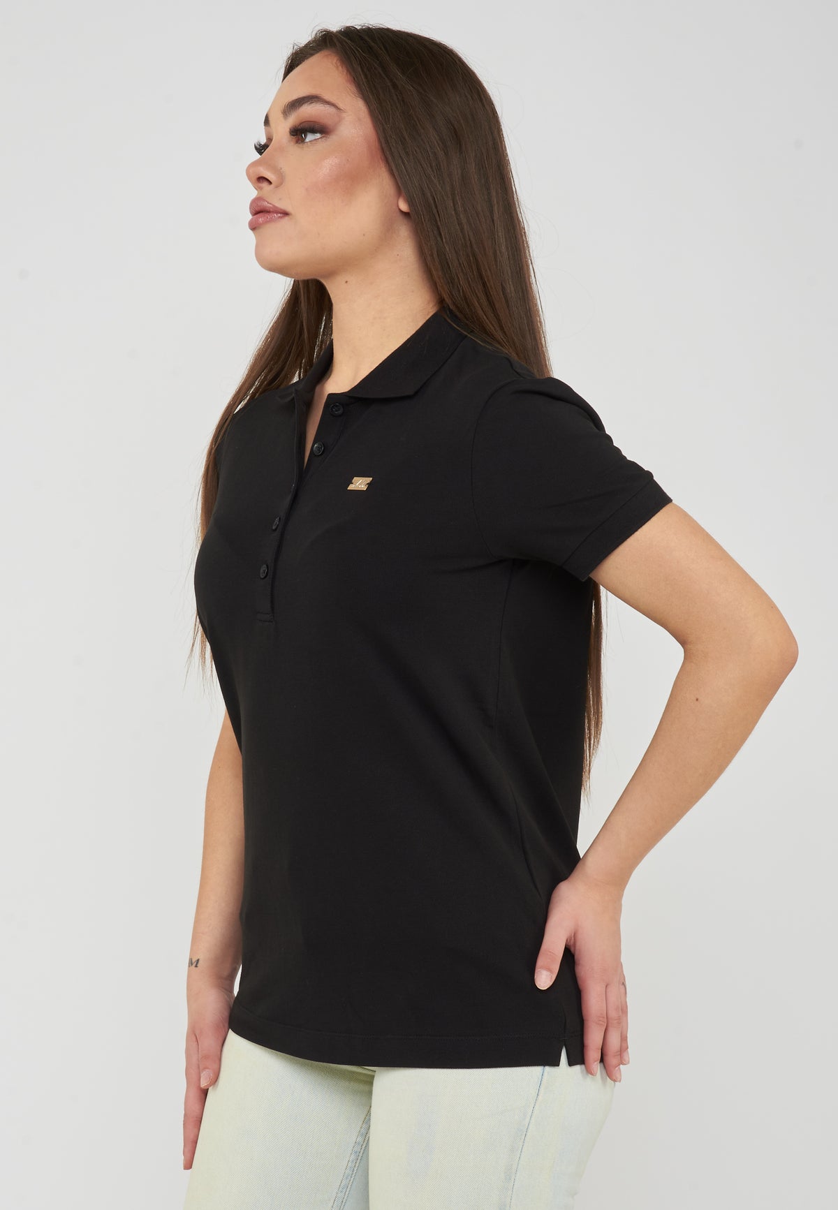 Polo jersey di cotone stretch con logo in metallo Core Lady Black 