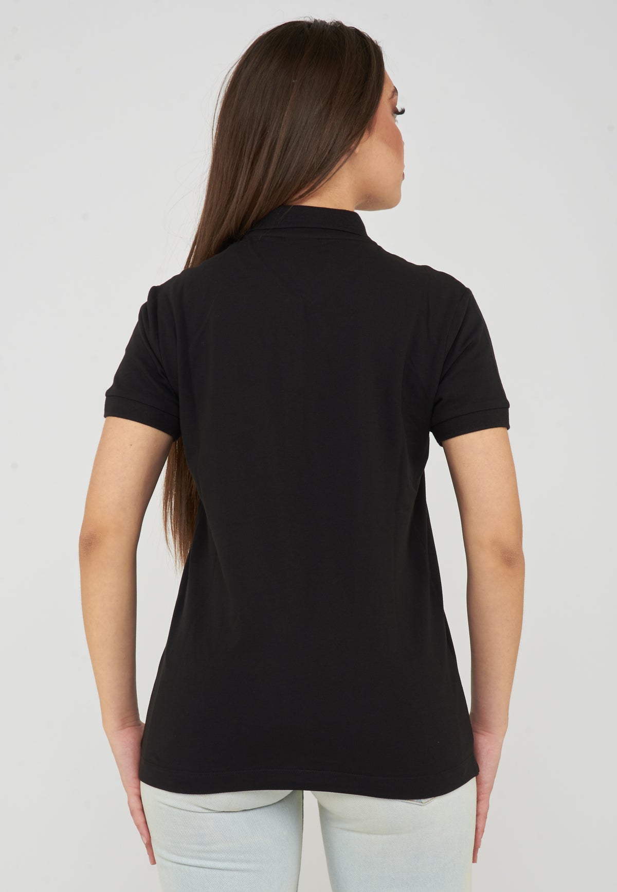 Polo jersey di cotone stretch con logo in metallo Core Lady Black 