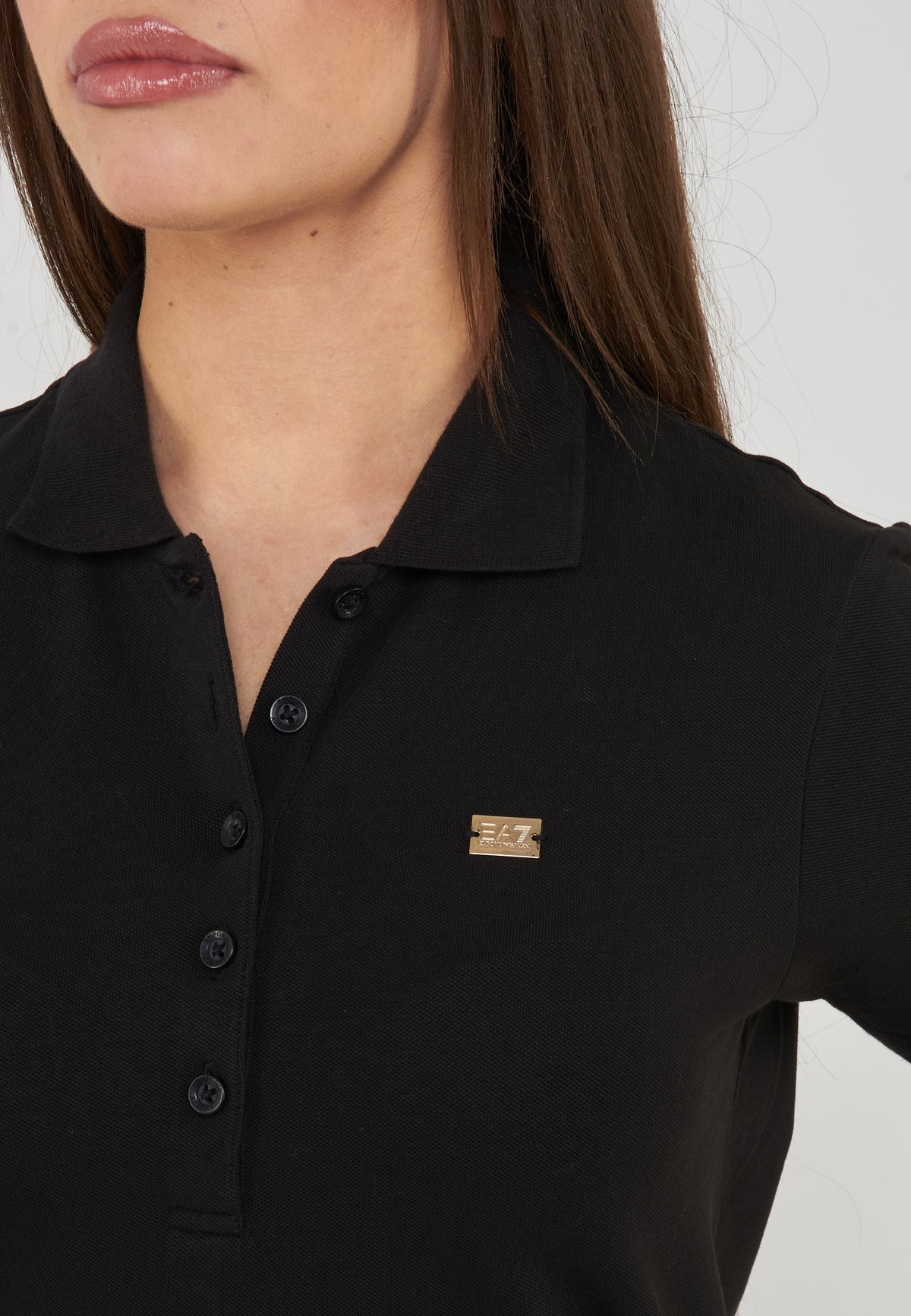 Polo jersey di cotone stretch con logo in metallo Core Lady Black 