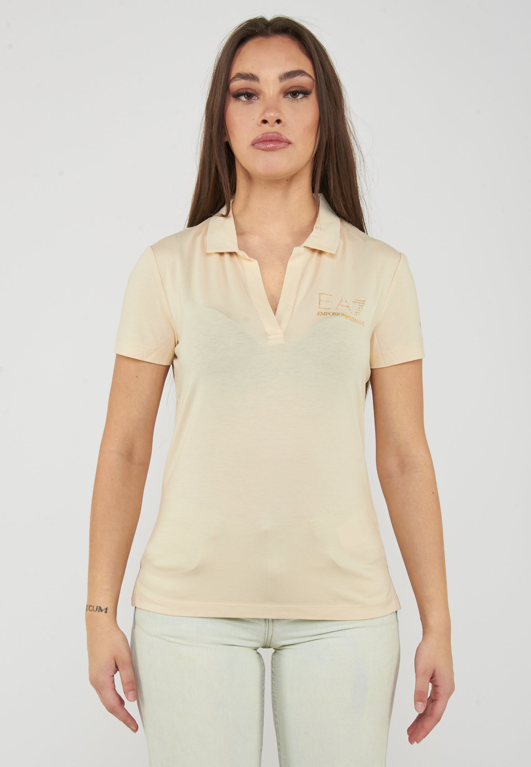 Polo con colletto e logo in micro borchie Evolution Fog 