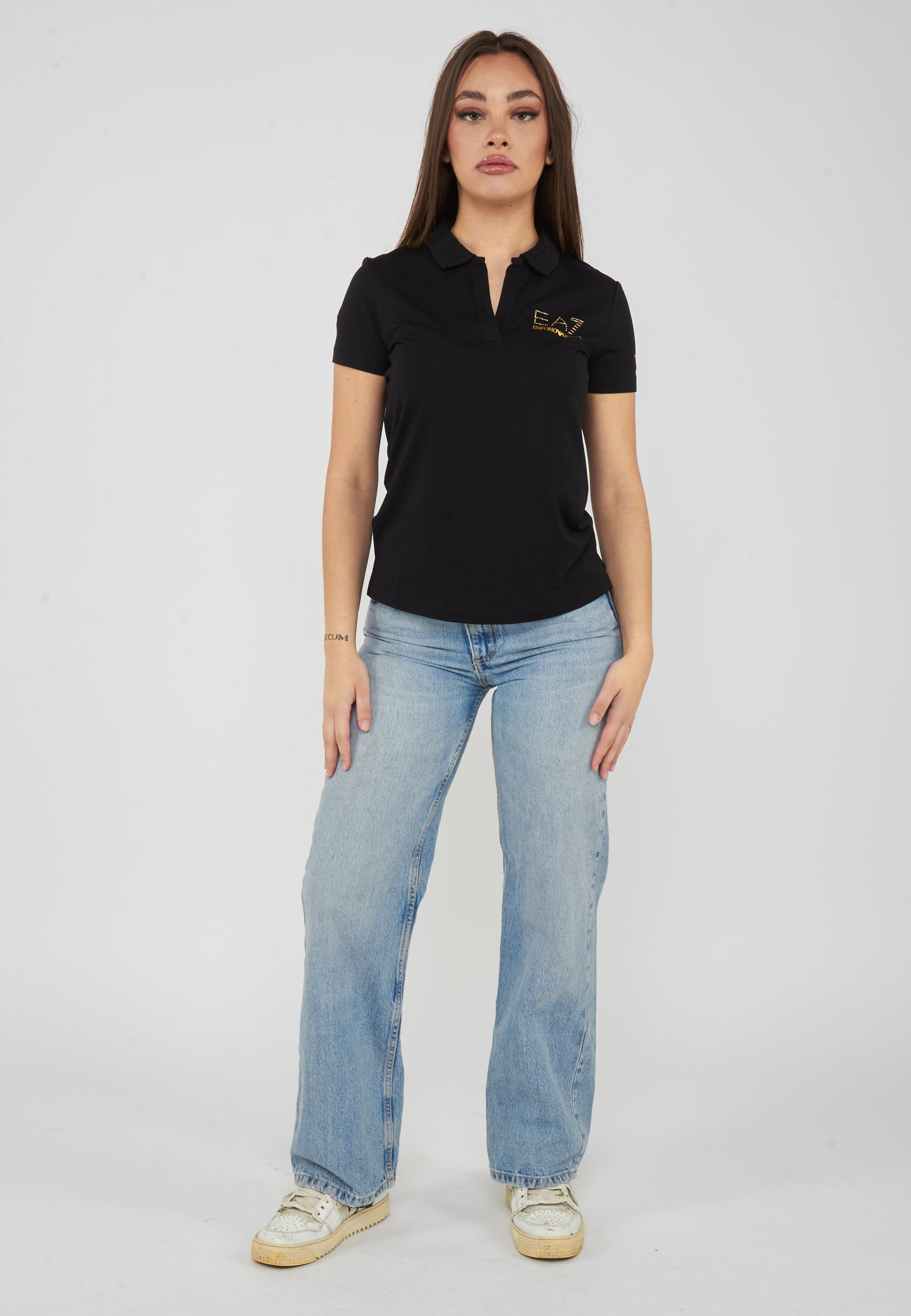Polo con colletto e logo in micro borchie Evolution Black 