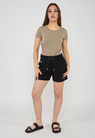 Shorts elasticizzati in misto viscosa con borchie Evolution Black 