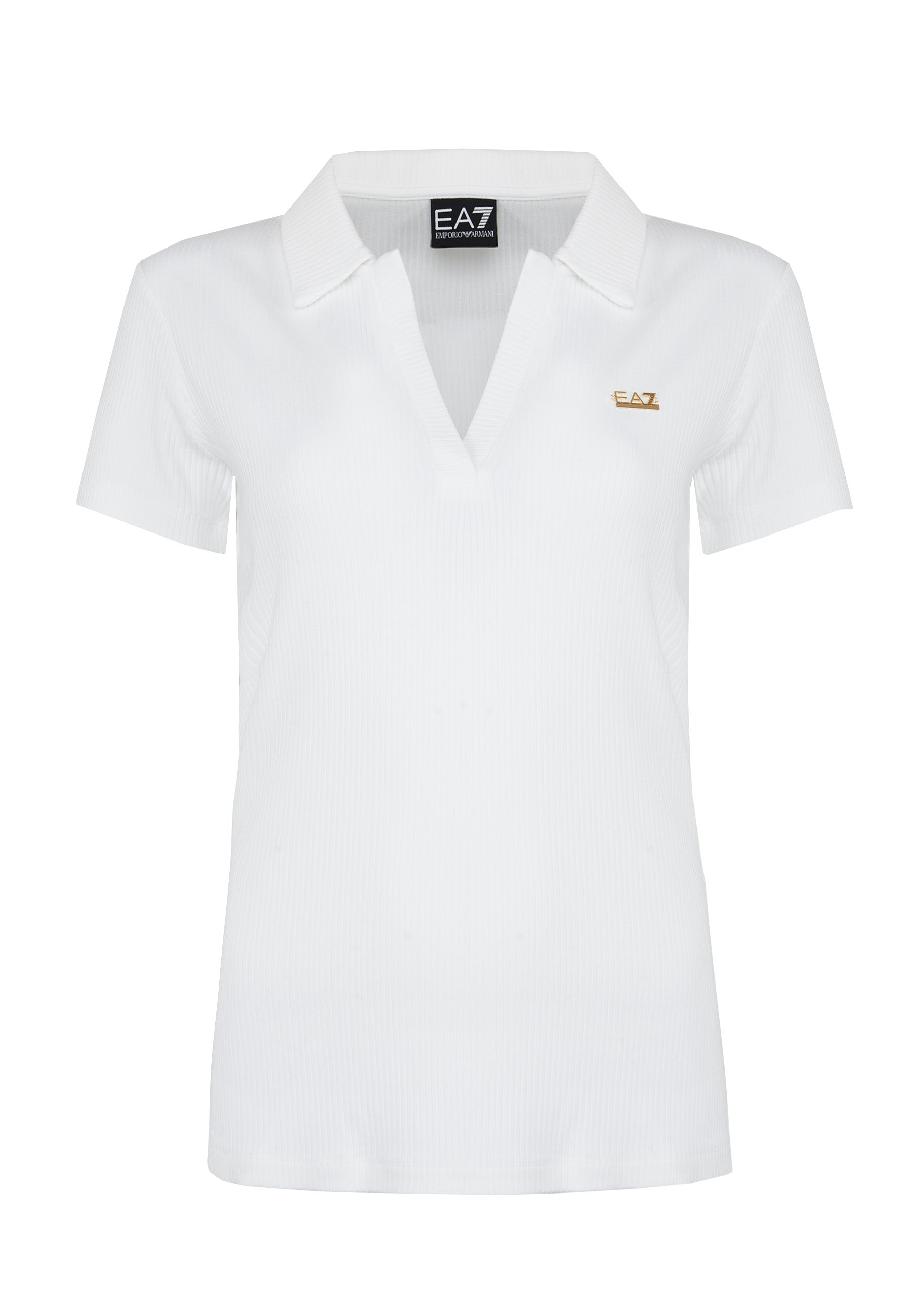 T-shirt scollo polo in jersey di viscosa stretch White 