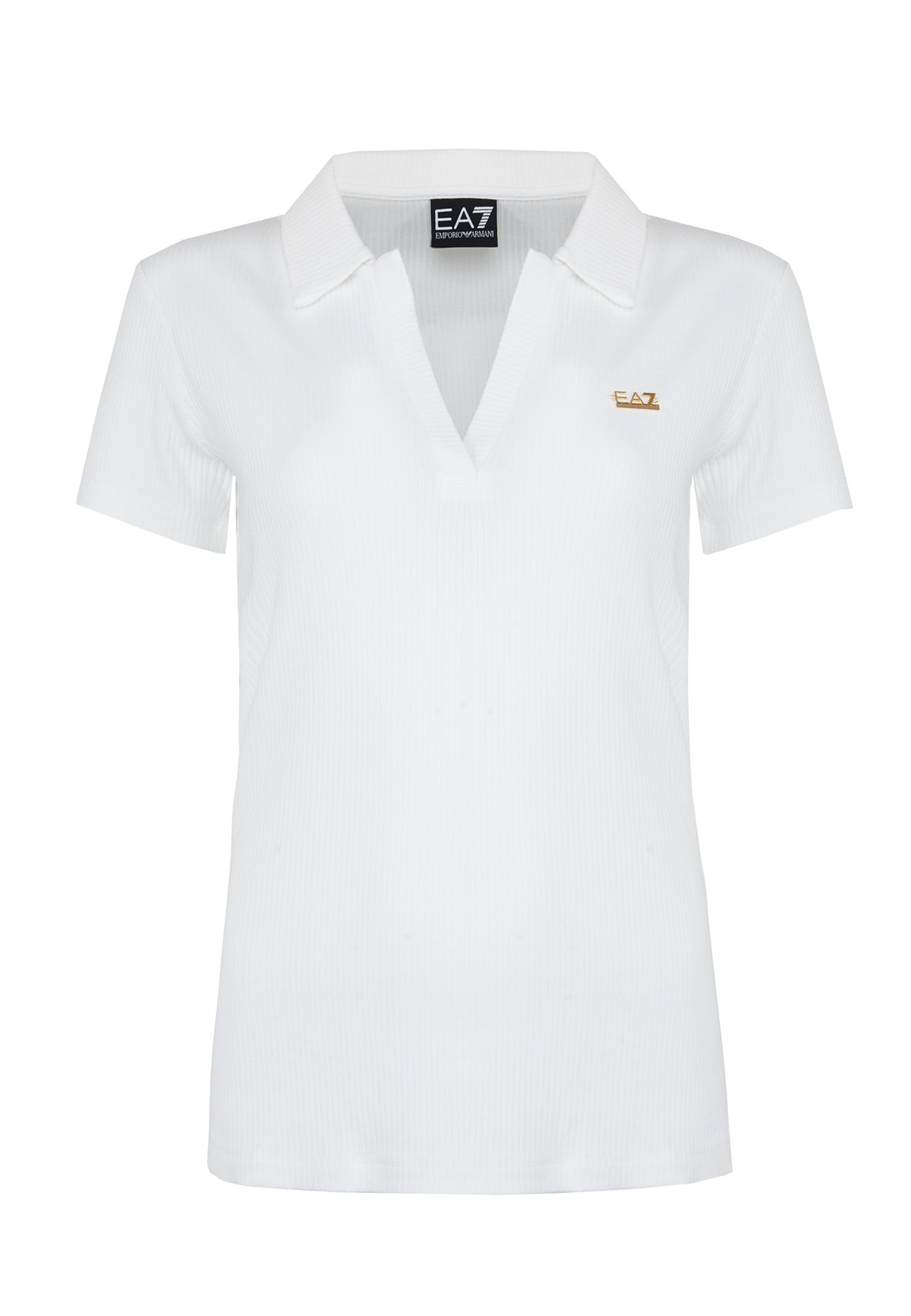 T-shirt scollo polo in jersey di viscosa stretch White 