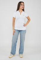 T-shirt scollo polo in jersey di viscosa stretch White 