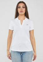 T-shirt scollo polo in jersey di viscosa stretch White 