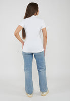T-shirt scollo polo in jersey di viscosa stretch White 