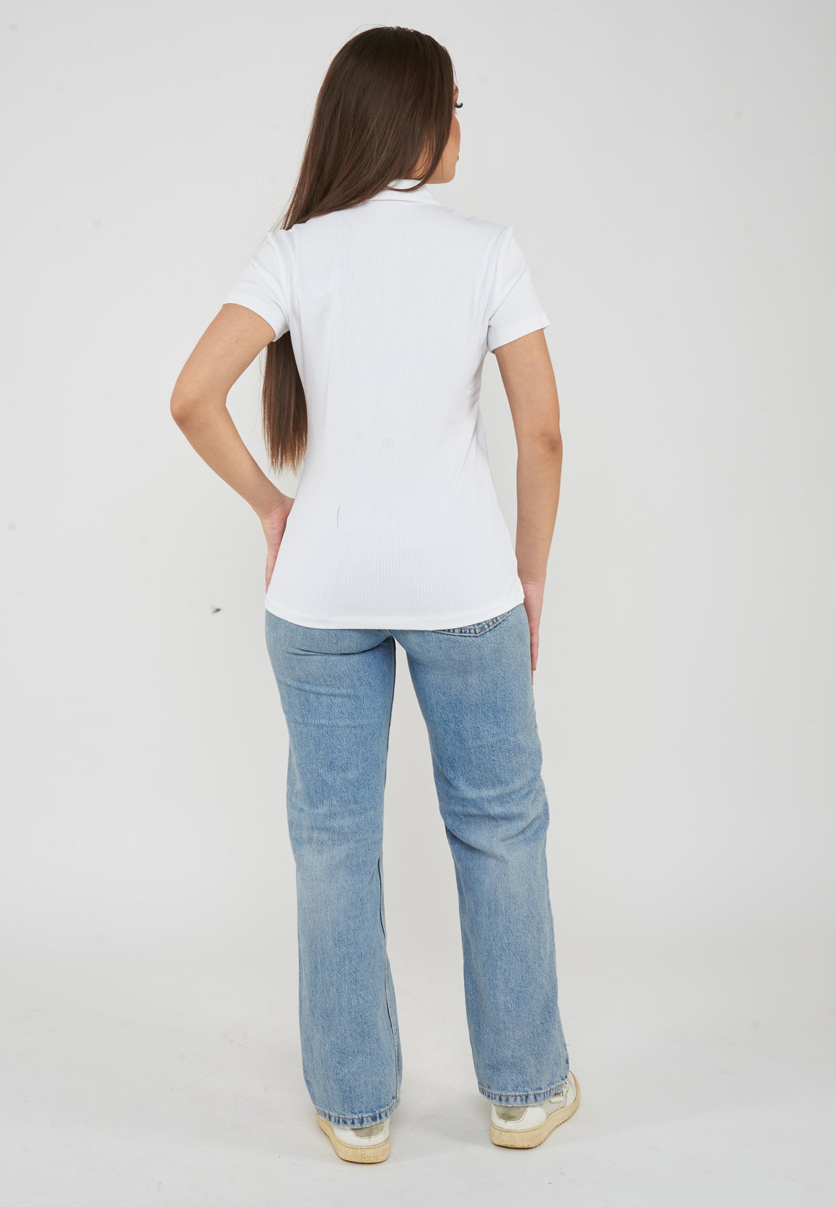 T-shirt scollo polo in jersey di viscosa stretch White 