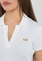T-shirt scollo polo in jersey di viscosa stretch White 
