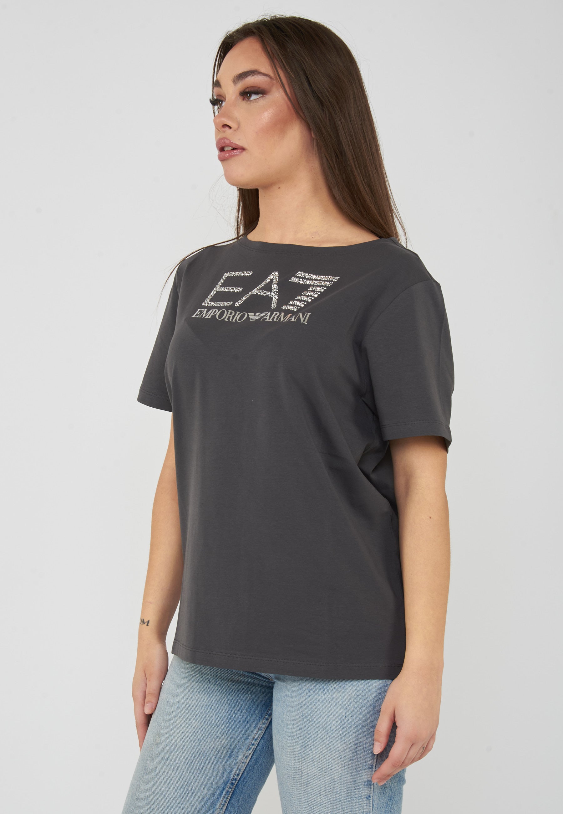 T-shirt Logo Series in jersey di cotone stretch Gray Pinstripe 