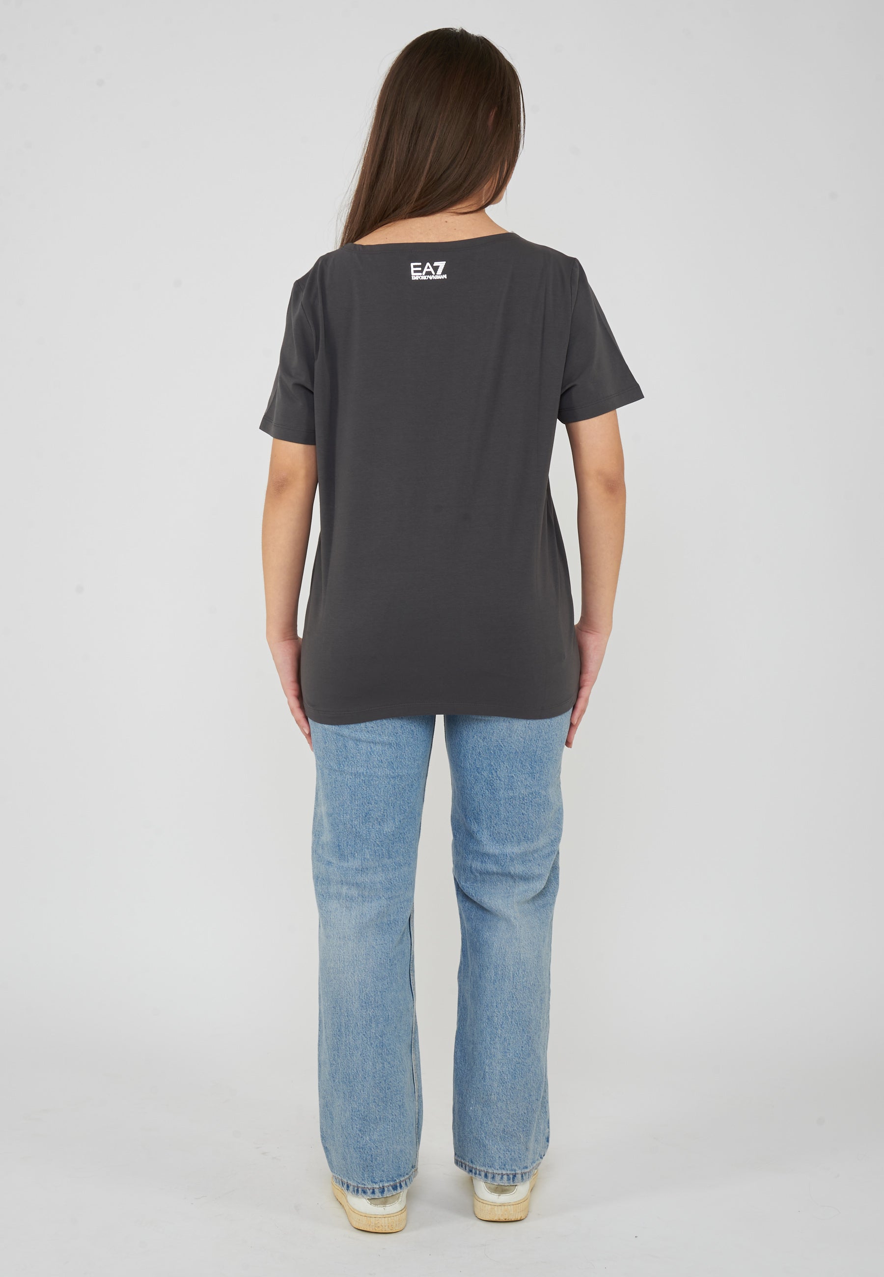 T-shirt Logo Series in jersey di cotone stretch Gray Pinstripe 