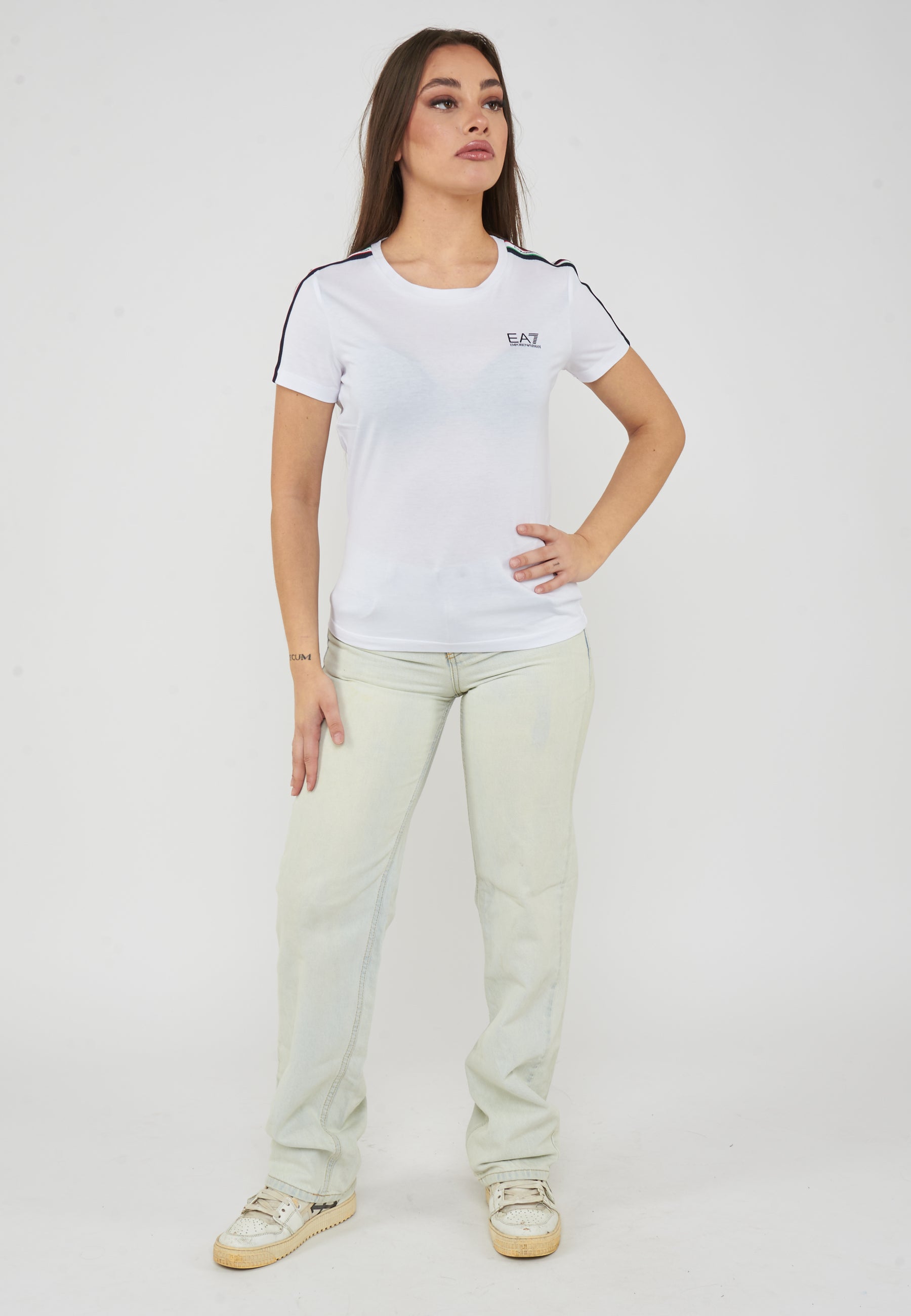 T-shirt girocollo in jersey di cotone Italian Spirit White 
