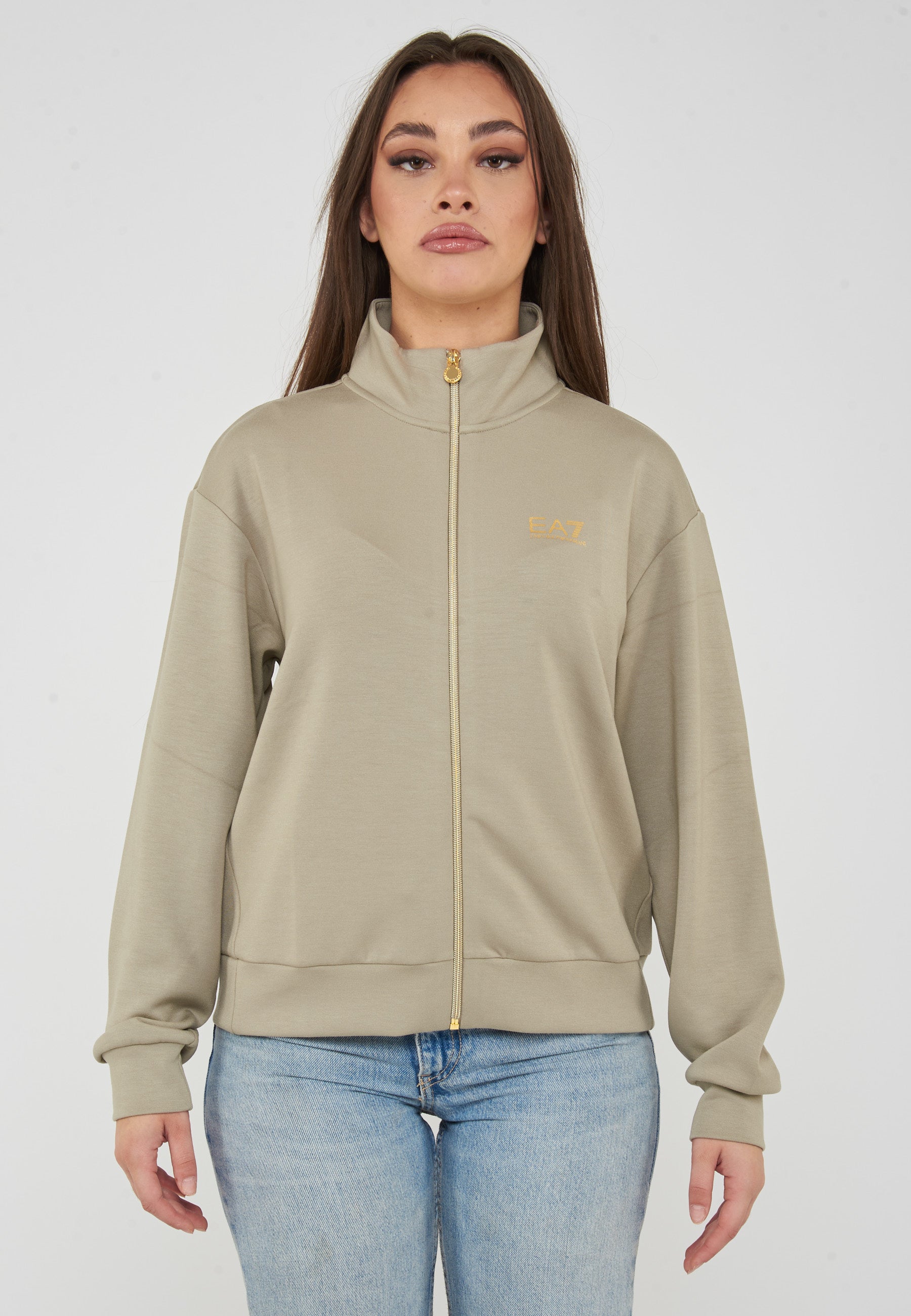 Felpa regular fit con chiusura a zip intera alluminium 