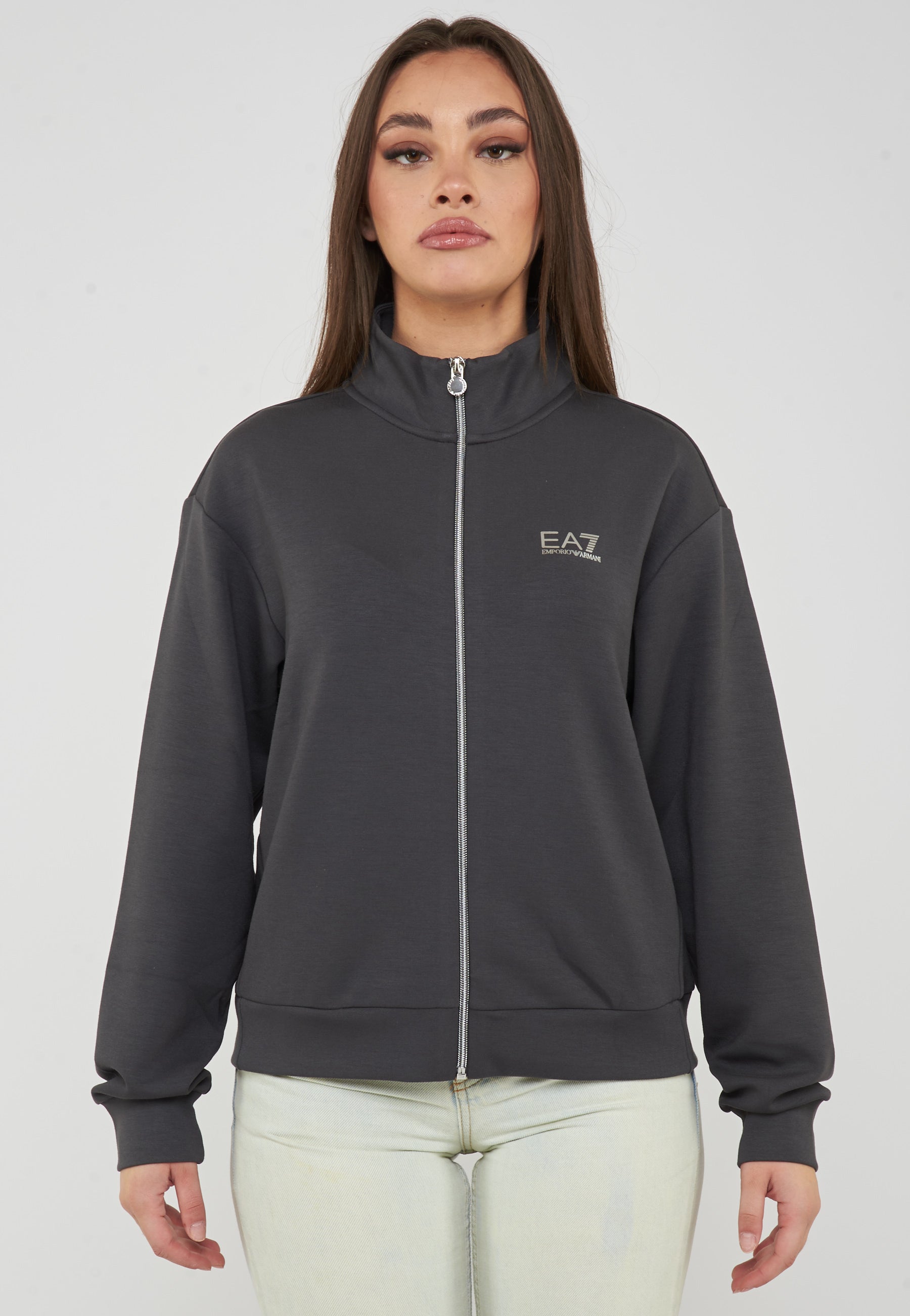 Felpa regular fit con chiusura a zip intera gray pinstripe 