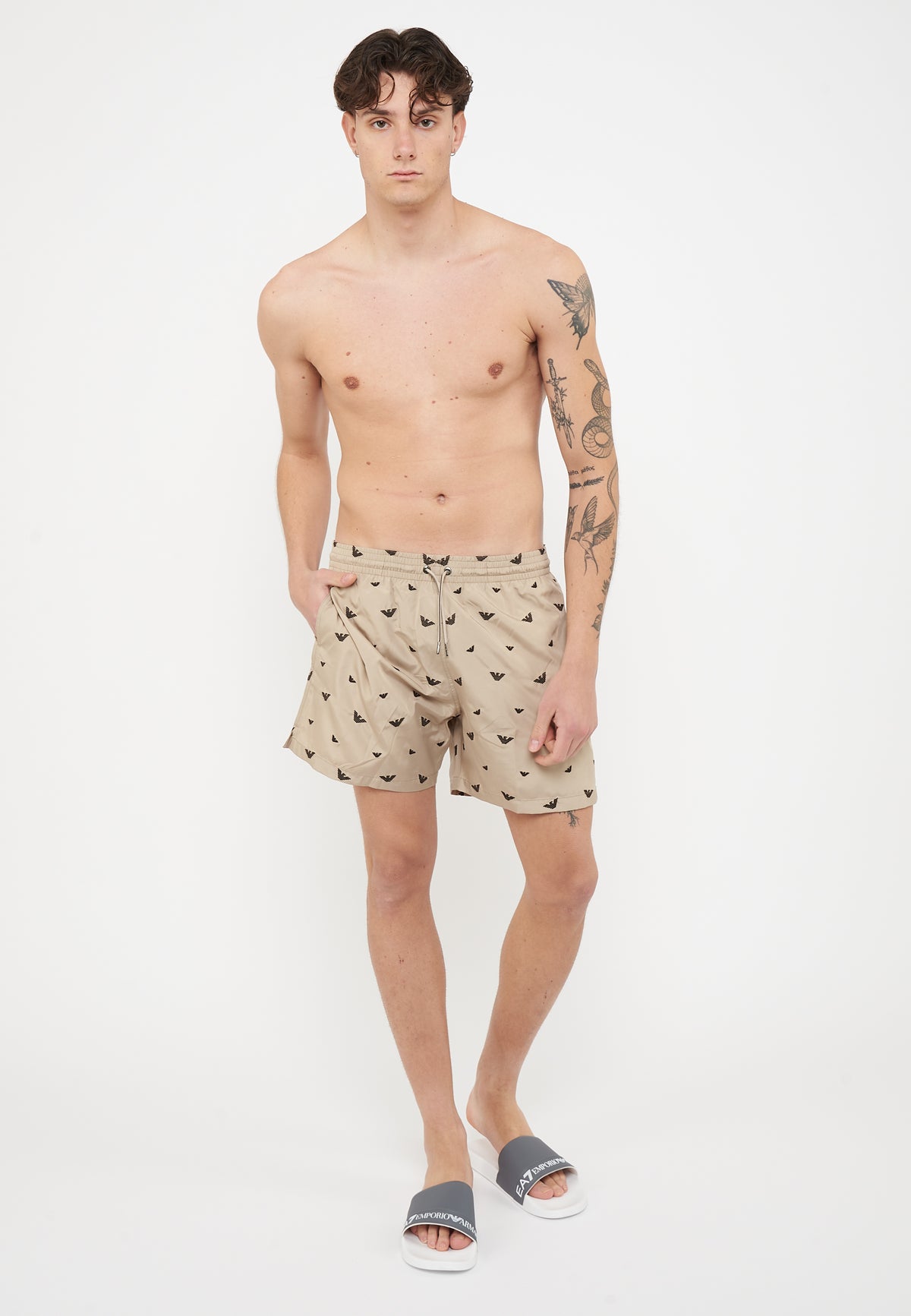 Costume shorts ricamo micro eagle all over Taupe Choco 