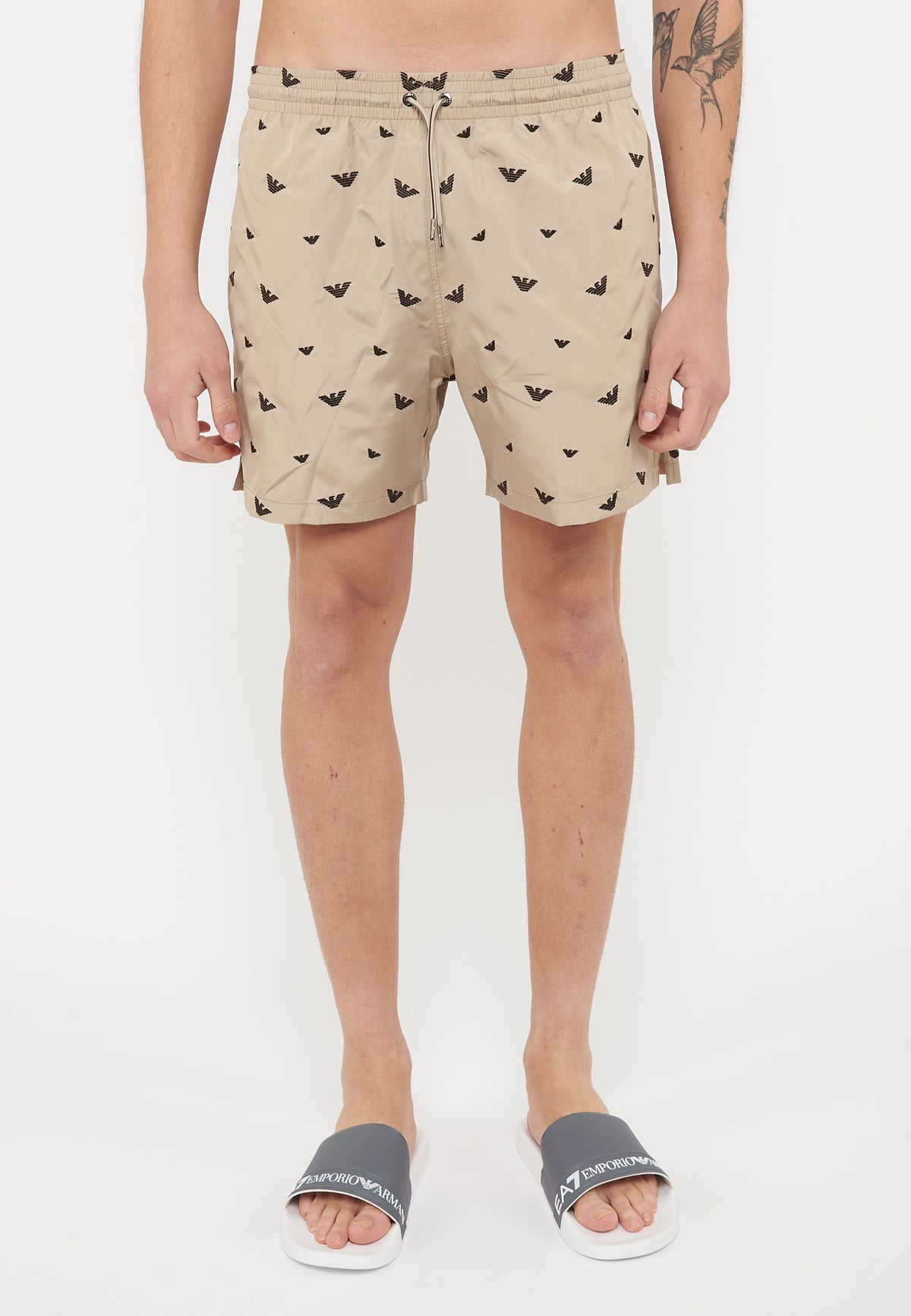 Costume shorts ricamo micro eagle all over Taupe Choco 