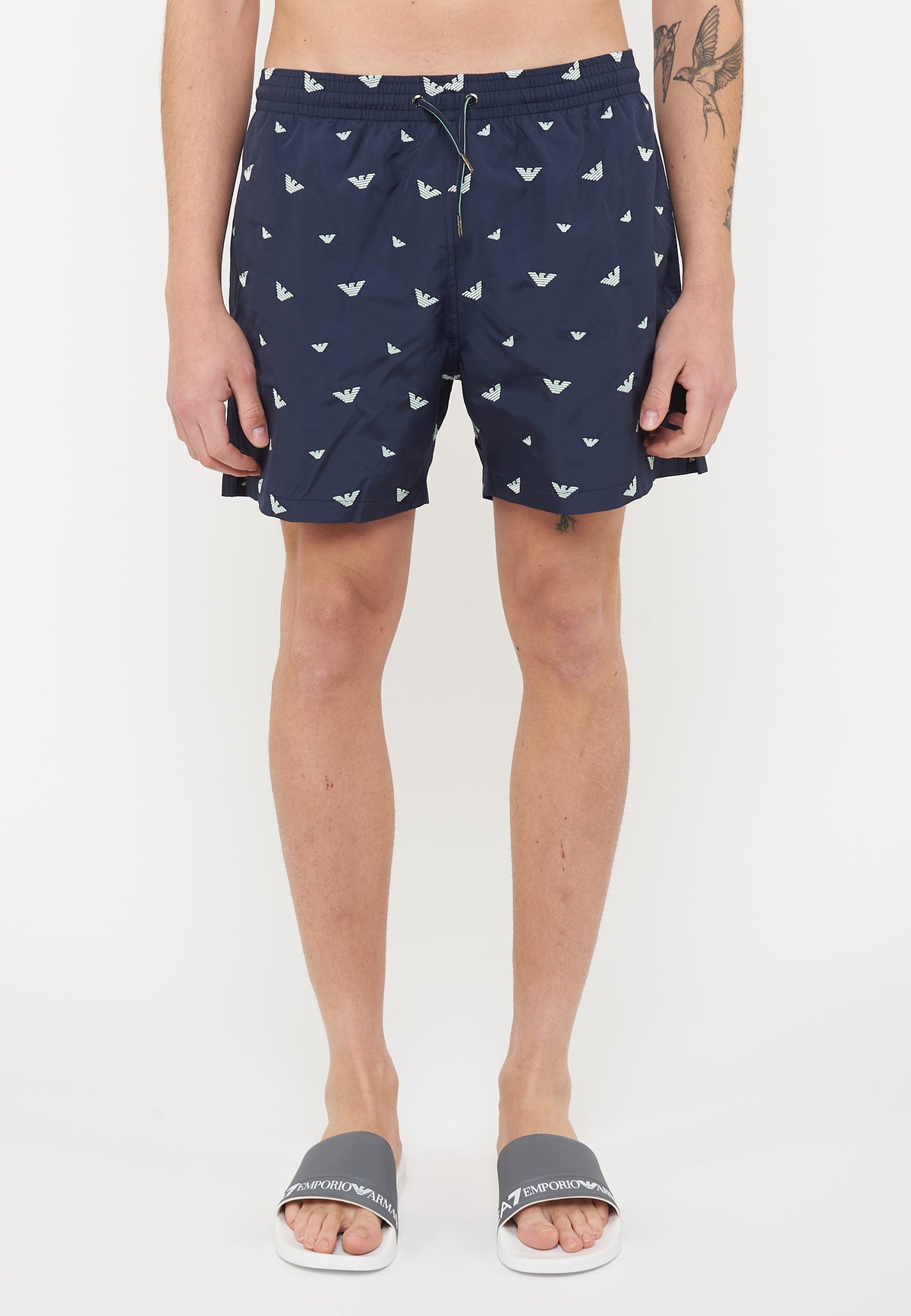 Costume shorts ricamo micro eagle all over Blue Aqua 