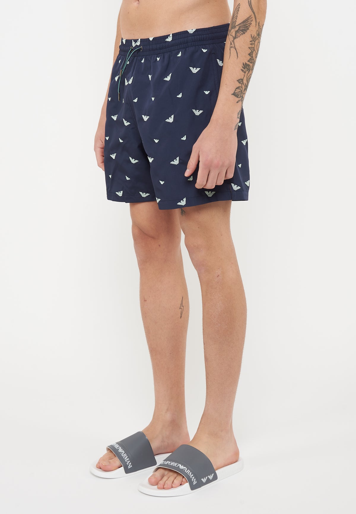 Costume shorts ricamo micro eagle all over Blue Aqua 