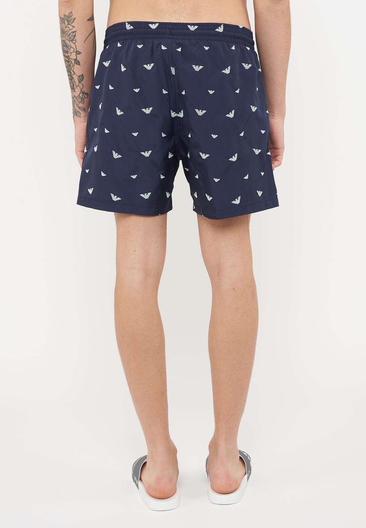 Costume shorts ricamo micro eagle all over Blue Aqua 
