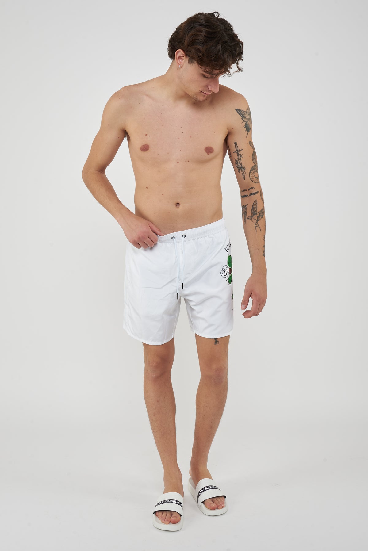 Boxer Uomo da Bagno Con Stampa Dino White 