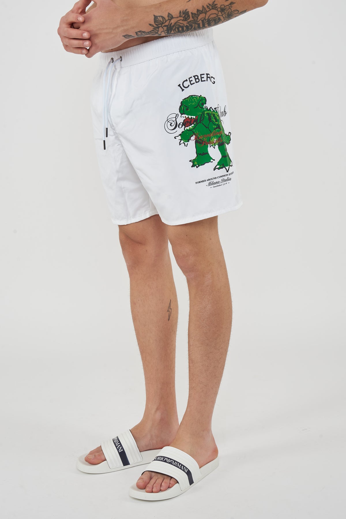 Boxer Uomo da Bagno Con Stampa Dino White 